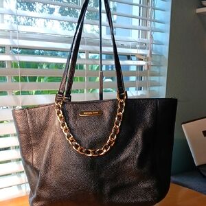 Michael Kors Black Shoulder Bag with Gold Chain Accent